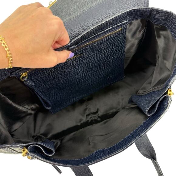 3.1 PHILLIP LIM Textured Calfskin Leather Large Pashli Satchel Ink Navy Blue - Picture 6 of 12